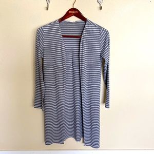 Mid-Length Gray & White Stripped Cardigan